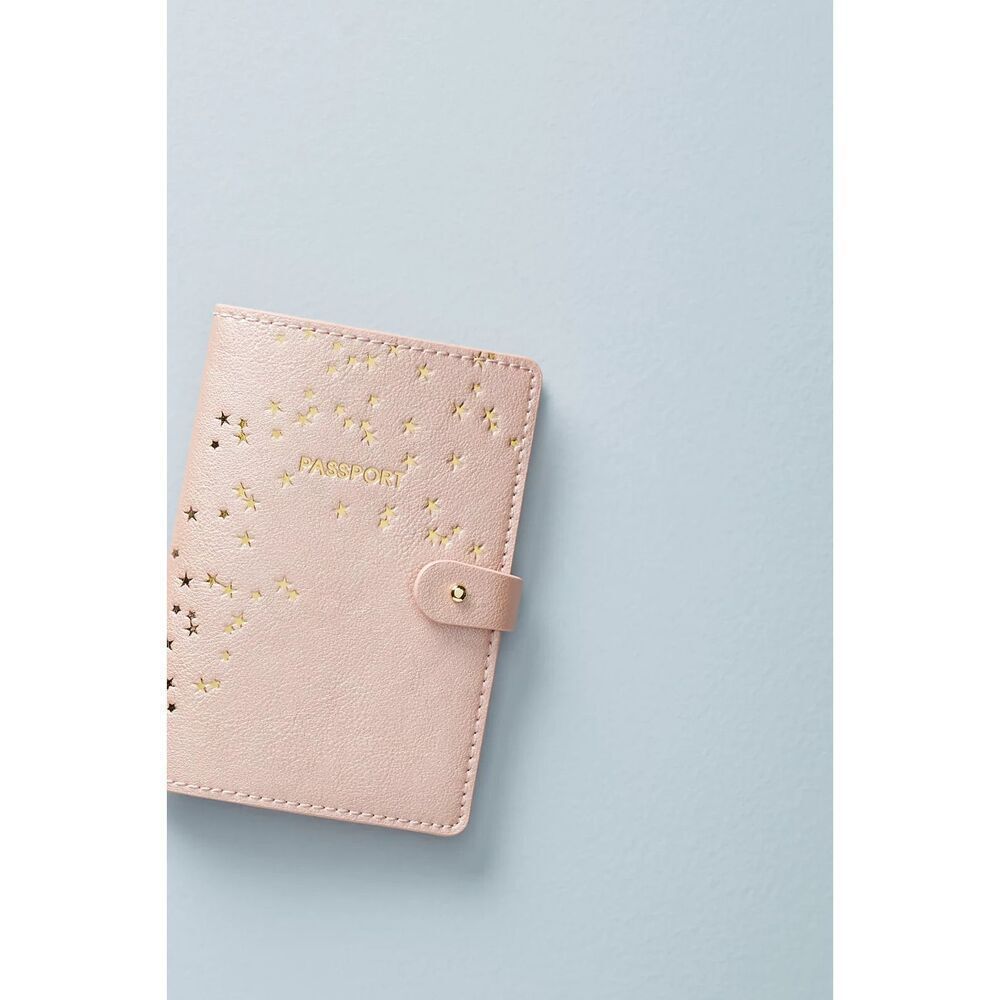 Anthropologie Star-Dusted Passport Holder Pink Gold Stars NEW